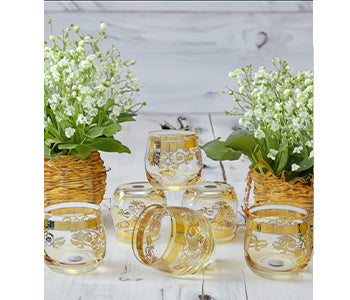 Premium 320ml glasses with elegant gold-trimmed rim