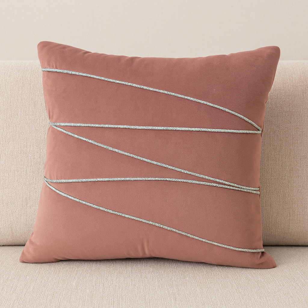 Elegant Linear Embroidered Cushion Cover – 1 Piece