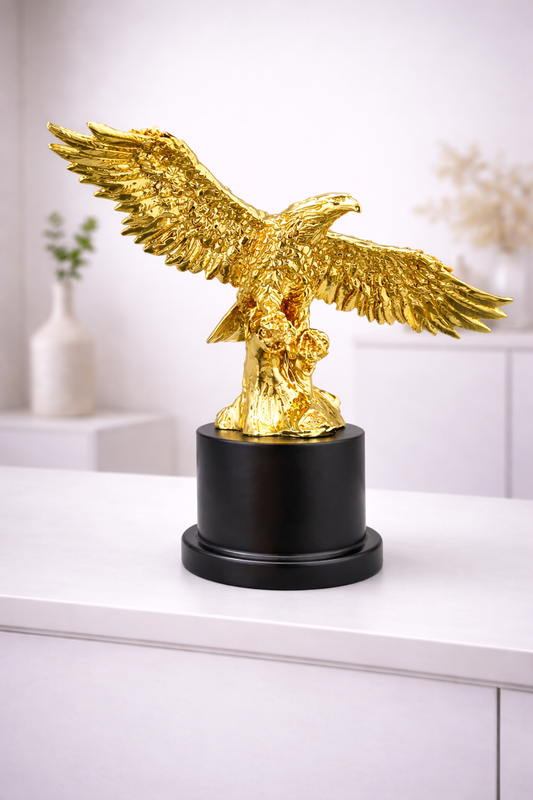 Luxury Golden Eagle Showpiece with Black Base – Symbol of Power & Success