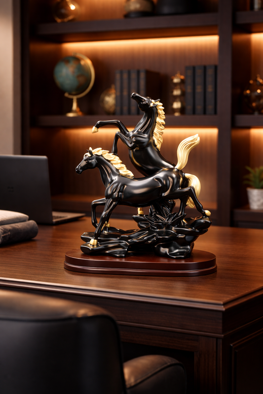 Luxury Black & Gold Horse Sculpture Set