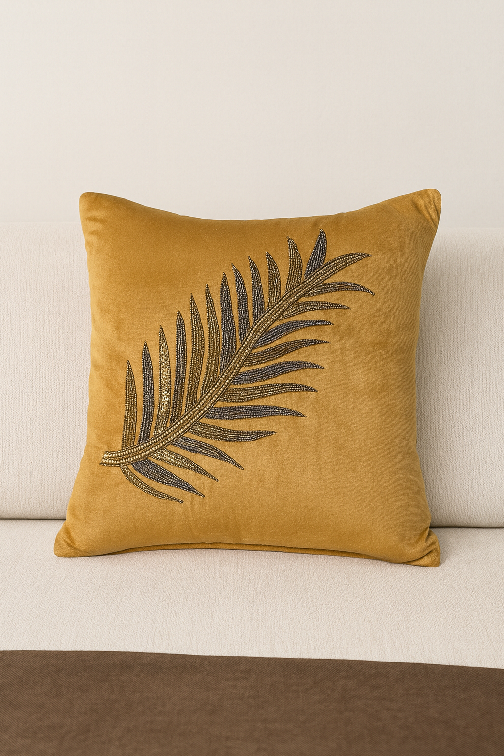 Luxury Beaded Leaf Cushion Cover – 1 Piece