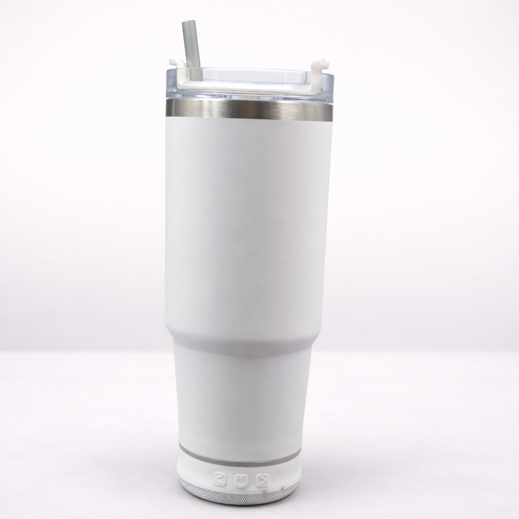 Matte Bluetooth Speaker Stainless Steel Travel Tumbler with Straw Lid