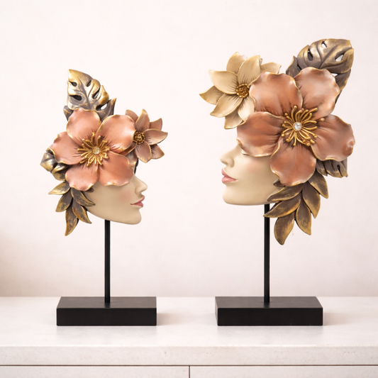 Artistic Floral Lady Face Sculptures – Elegant Home Décor