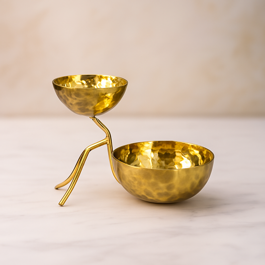 Handcrafted Brass Dual Bowl Stand