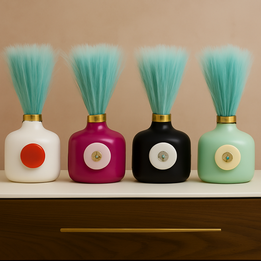 Elegant Ceramic Vase with Golden Cap & Natural Stone Accent