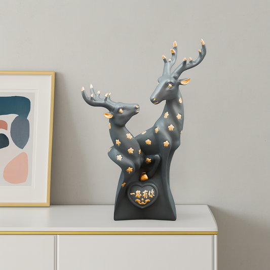 Nature's Embrace Deer Figurines - Resin Lucky Reindeer Sculpture