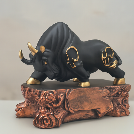 Majestic Black and Gold Charging Bull StatueDecor Gift Decorative