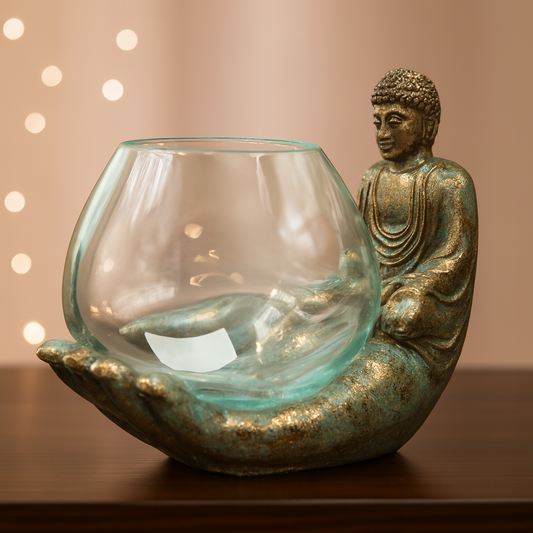Buddha Hand Holding Hand-Blown Glass Bowl