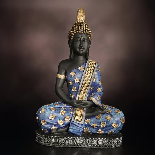 Blue & Gold Buddha Statue – Peaceful Spiritual Home Accent
