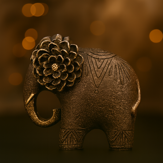 Golden Elephant Figurine with Floral Design