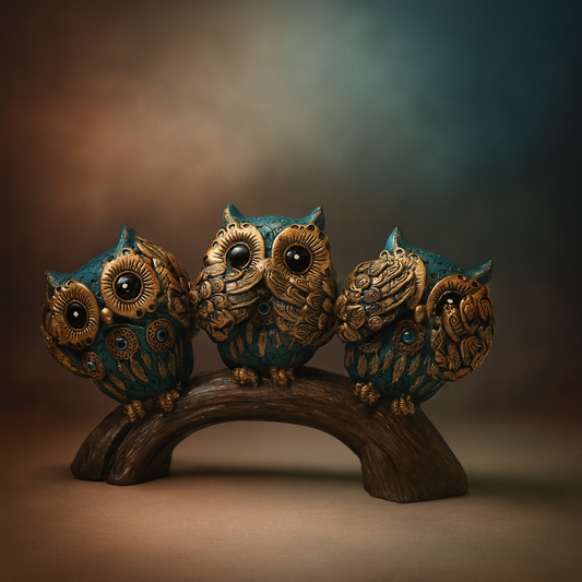 Family of Owls on Branch Figurine