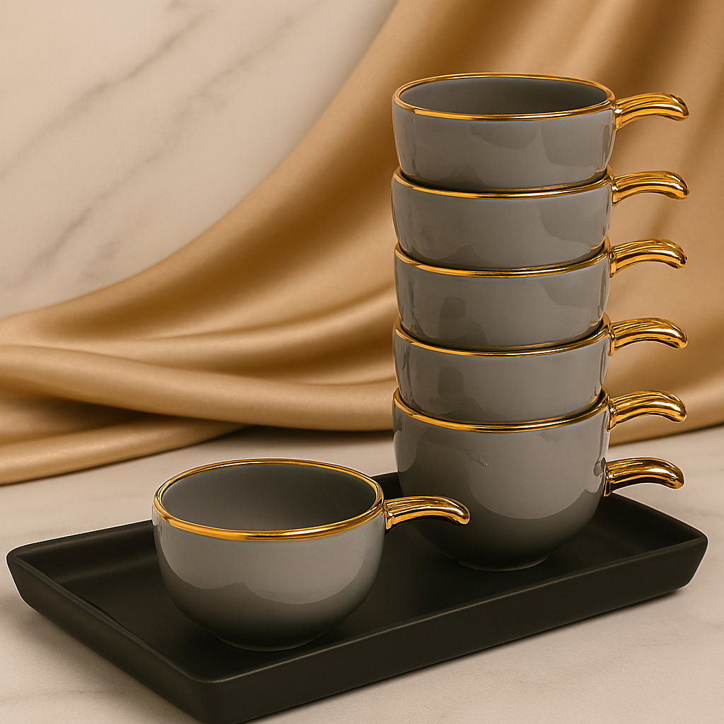 Elegant Ceramic Dip Bowls with Golden Handles – Set of 6