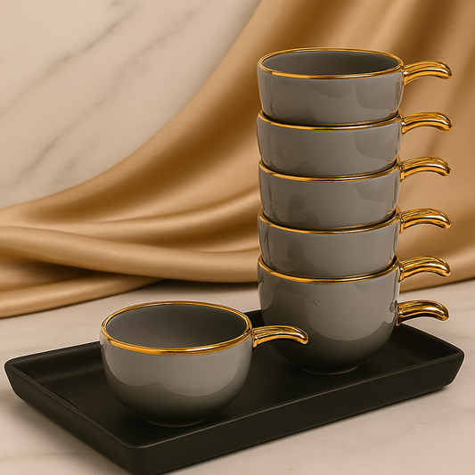 Elegant Ceramic Dip Bowls with Golden Handles – Set of 6