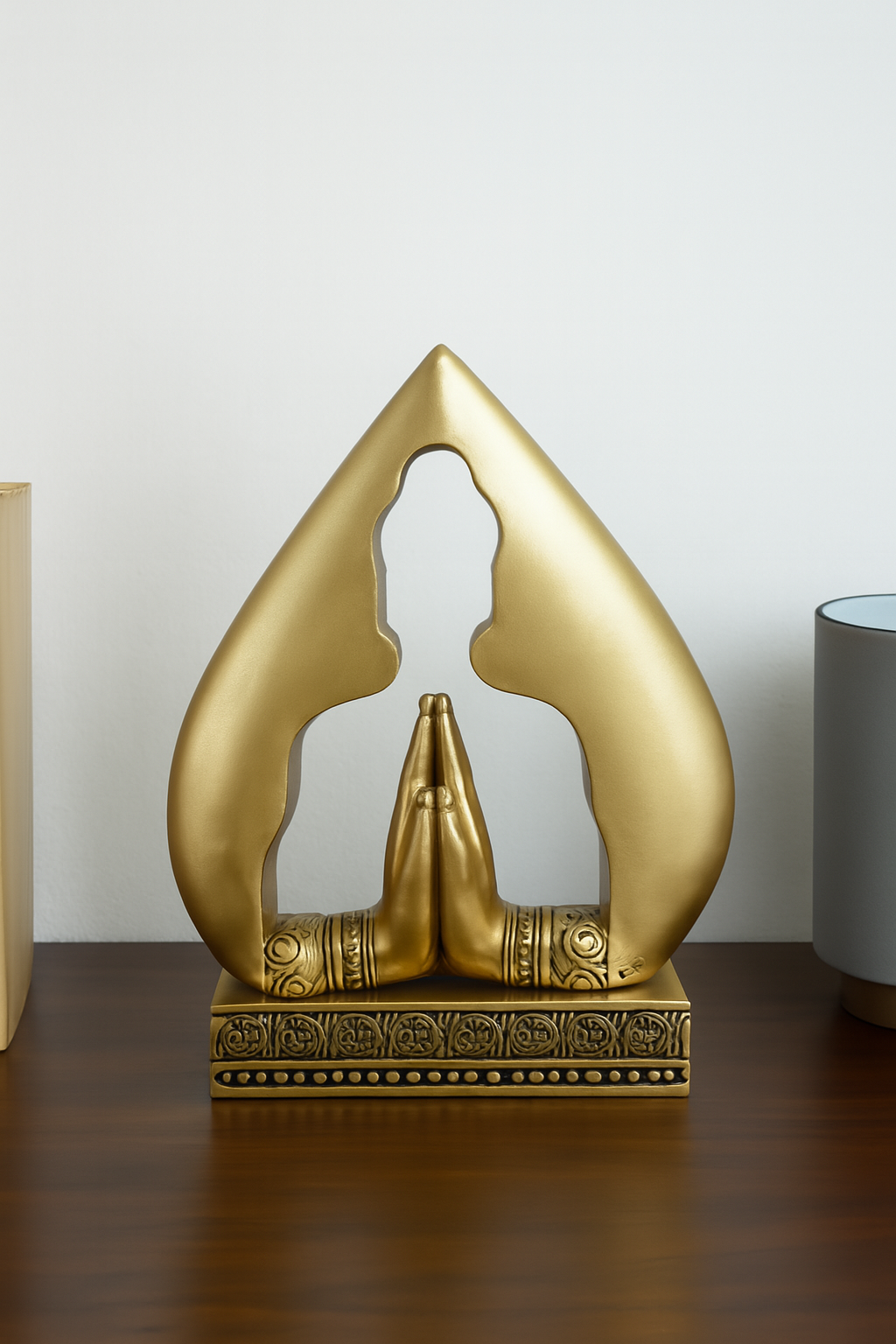 Namaste Hand Gesture with Leaf Frame Sculpture