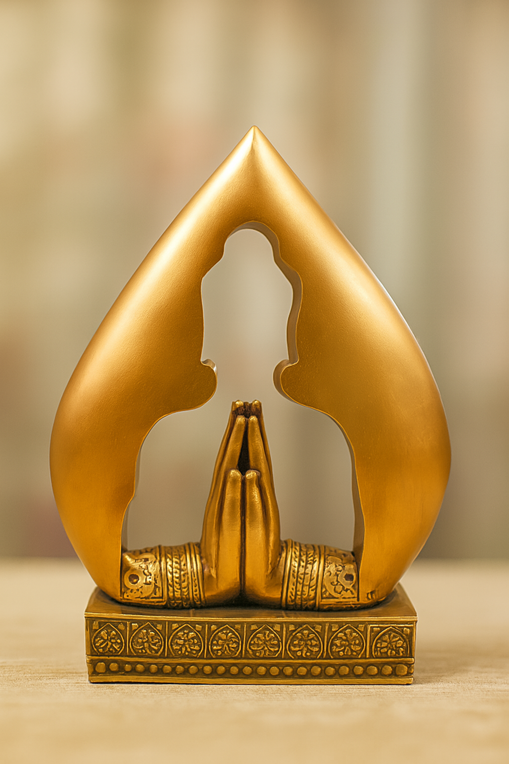 Namaste Hand Gesture with Leaf Frame Sculpture