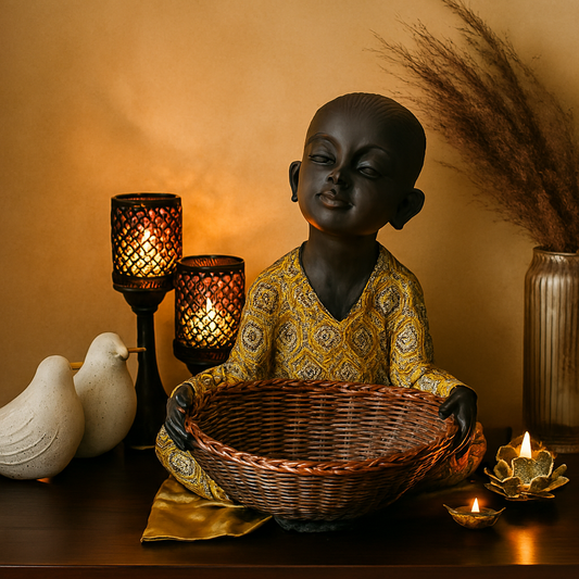African Child with Basket Sculpture