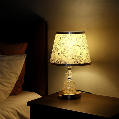 Table Lamp with Patterned Shade and Crystal Base