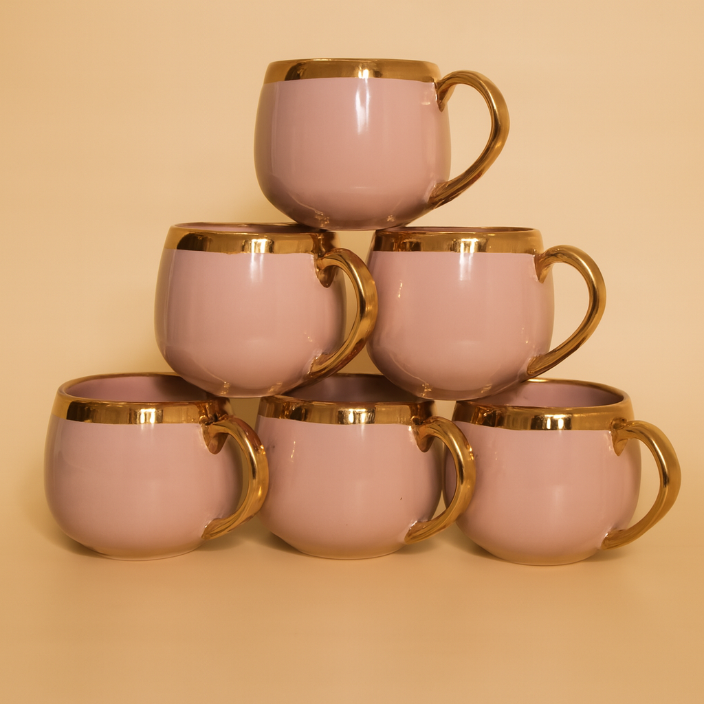 Luxe Gold Rim Ceramic Mug Set of 6