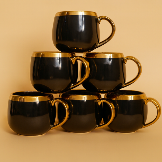 Luxe Gold Rim Ceramic Mug Set of 6