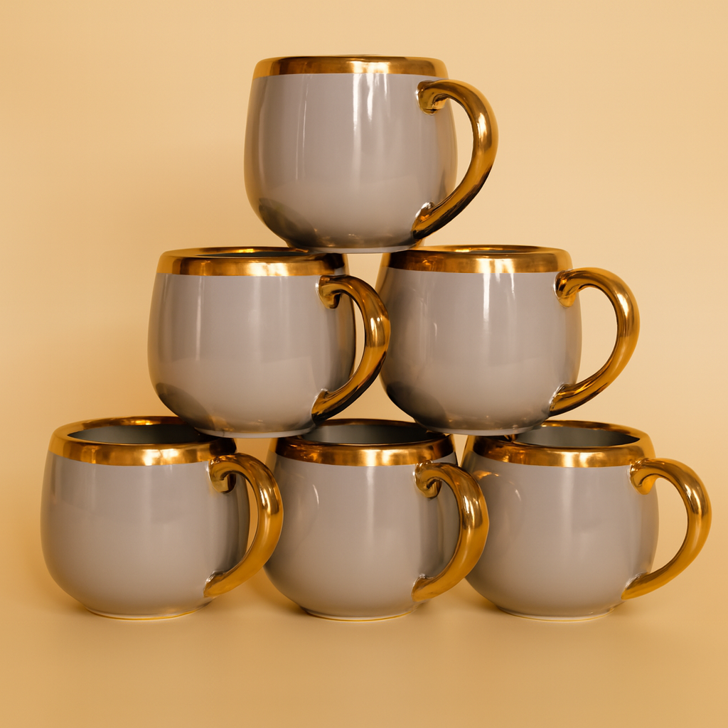 Luxe Gold Rim Ceramic Mug Set of 6