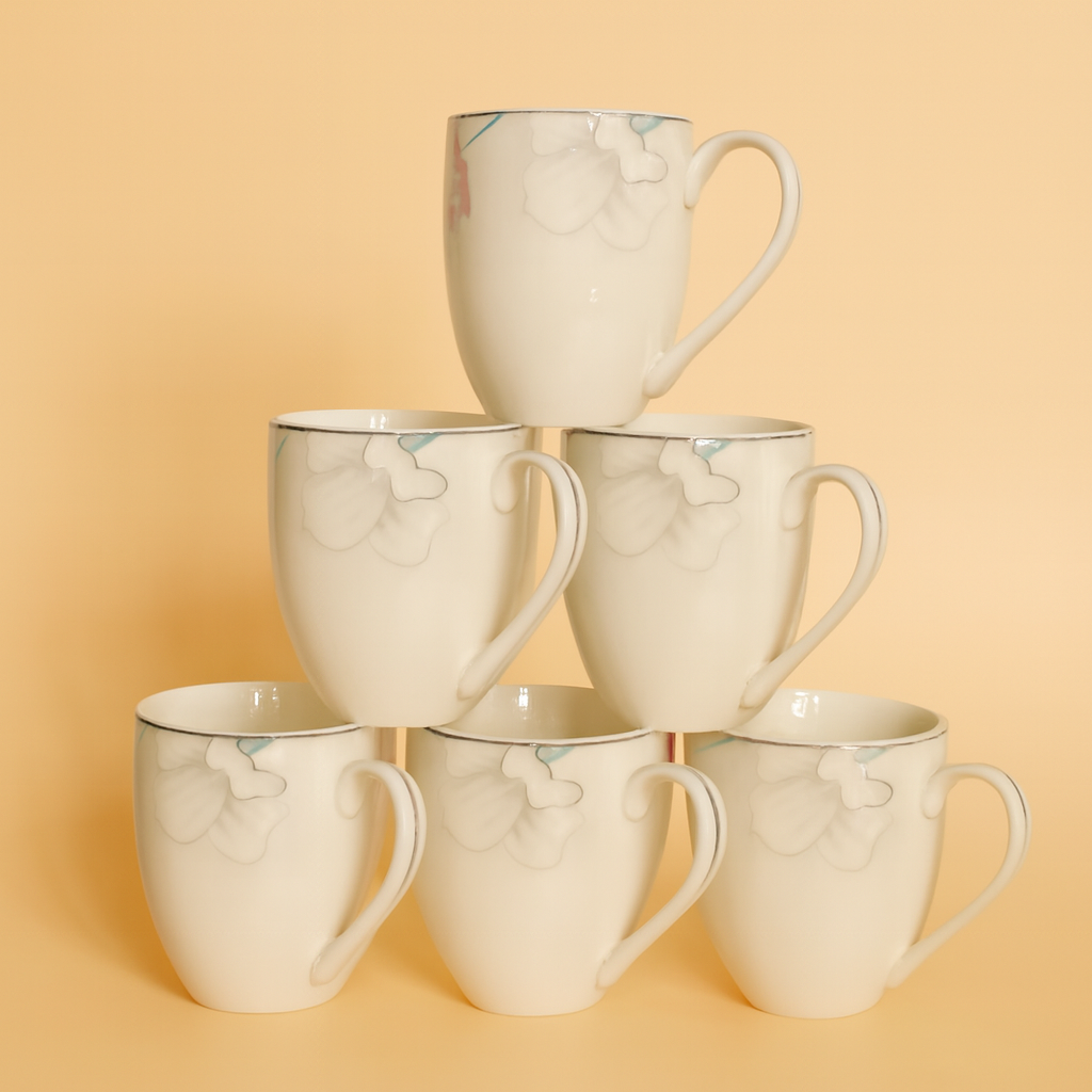 Set of Six Ceramic  Floral Mugs