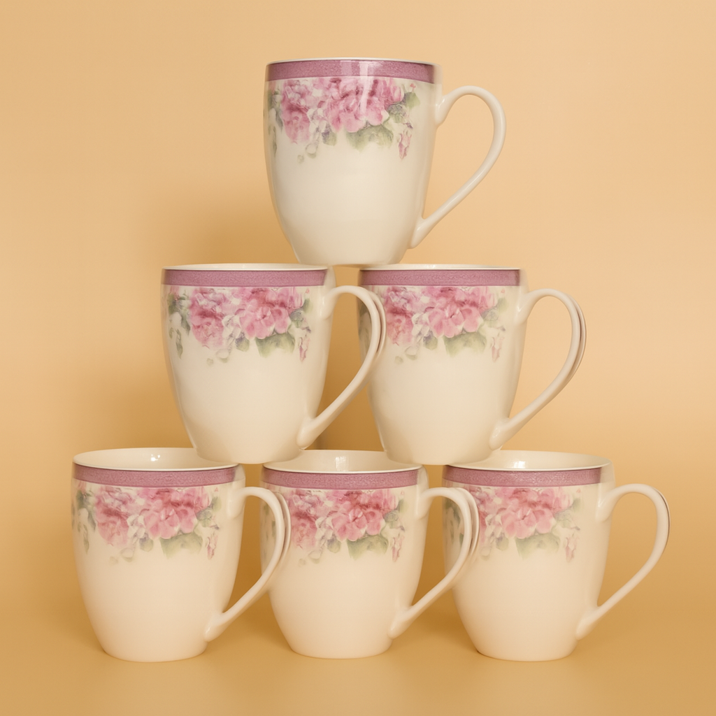 Set of Six Ceramic  Floral Mugs