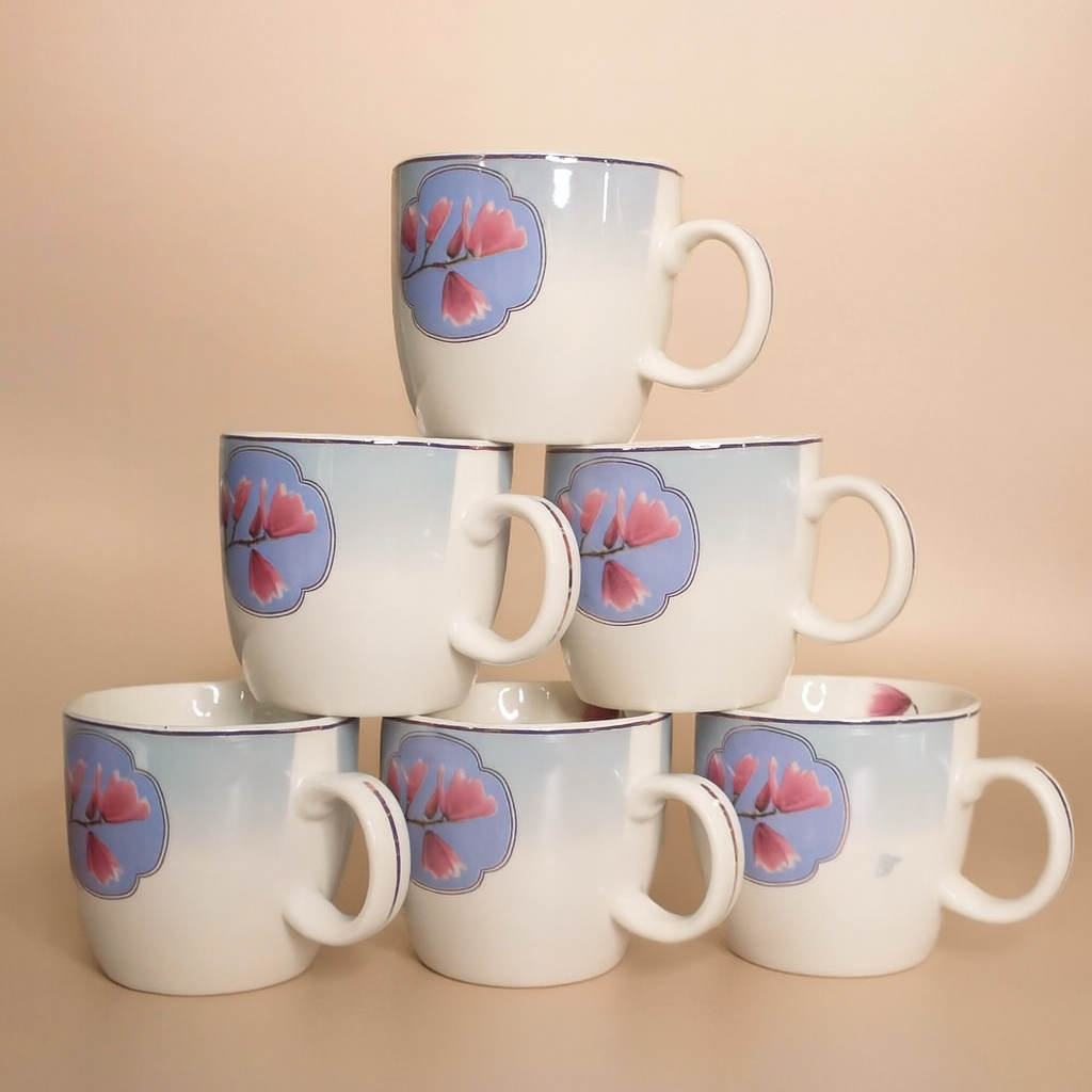 Set of Six Ceramic  Floral Mugs