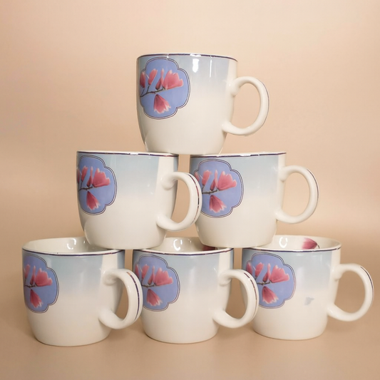 Set of Six Ceramic  Floral Mugs