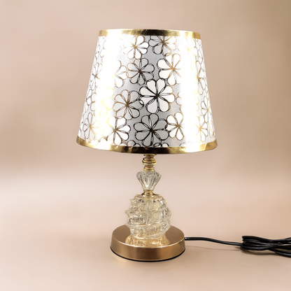 Table Lamp with Patterned Shade and Crystal Base