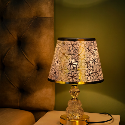 Table Lamp with Patterned Shade and Crystal Base