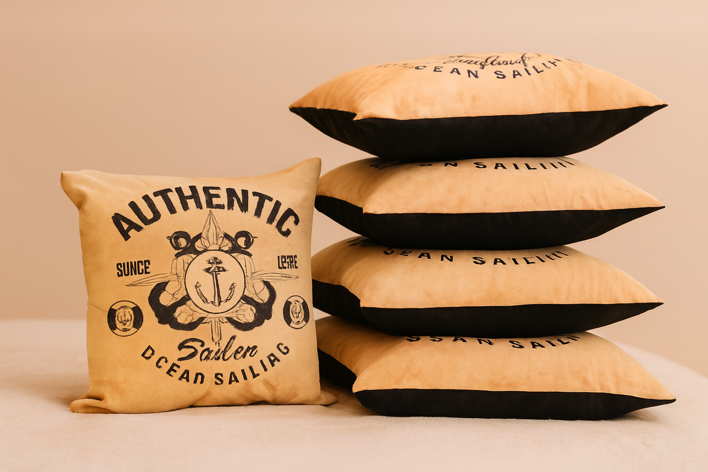 Authentic Sailor Print Cushion – Vintage Nautical Theme Pillow, set of 5