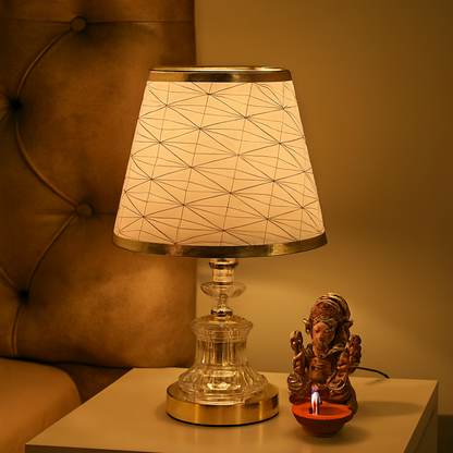 Table Lamp with Patterned Shade and Crystal Base