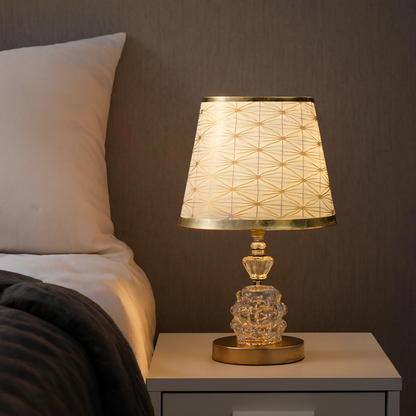 Table Lamp with Patterned Shade and Crystal Base