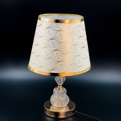 Table Lamp with Patterned Shade and Crystal Base