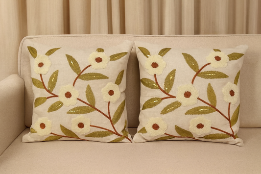 Floral Branch Embroidered Cushion Cover Set of 5