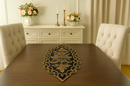 Gold Floral Hand-Beaded Table Runner – Luxury Dining Table Decor