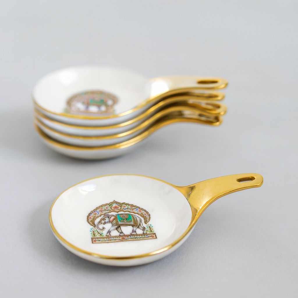 Premium Ceramic Spoon Set – Gold Handle | Set of 6