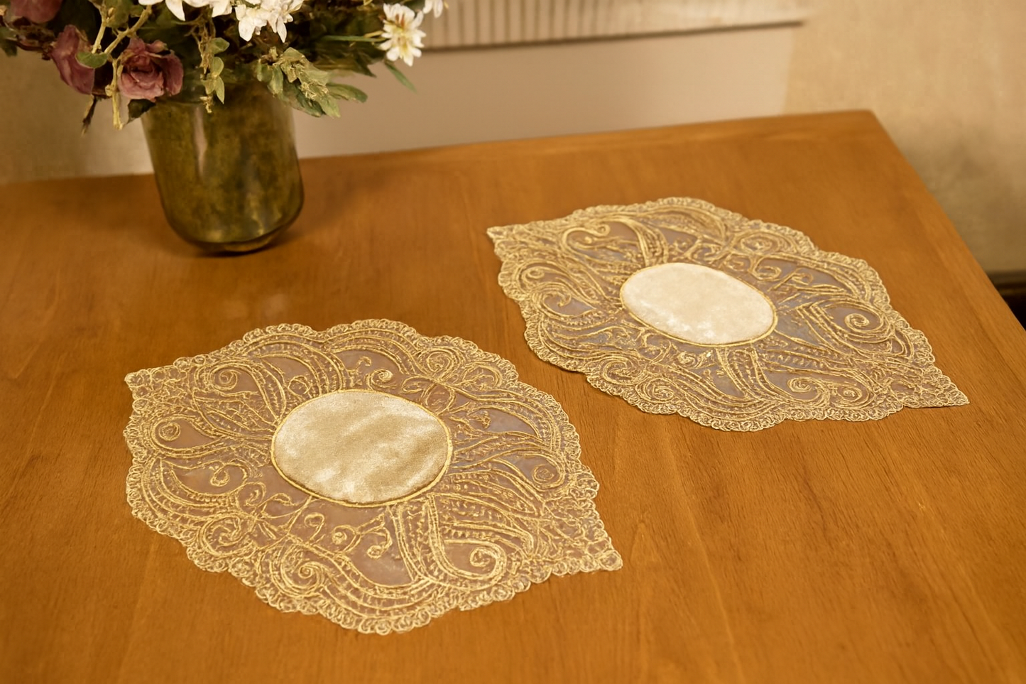 Luxury Embroidered Table Mat Set of 6 – 12x18 Inches