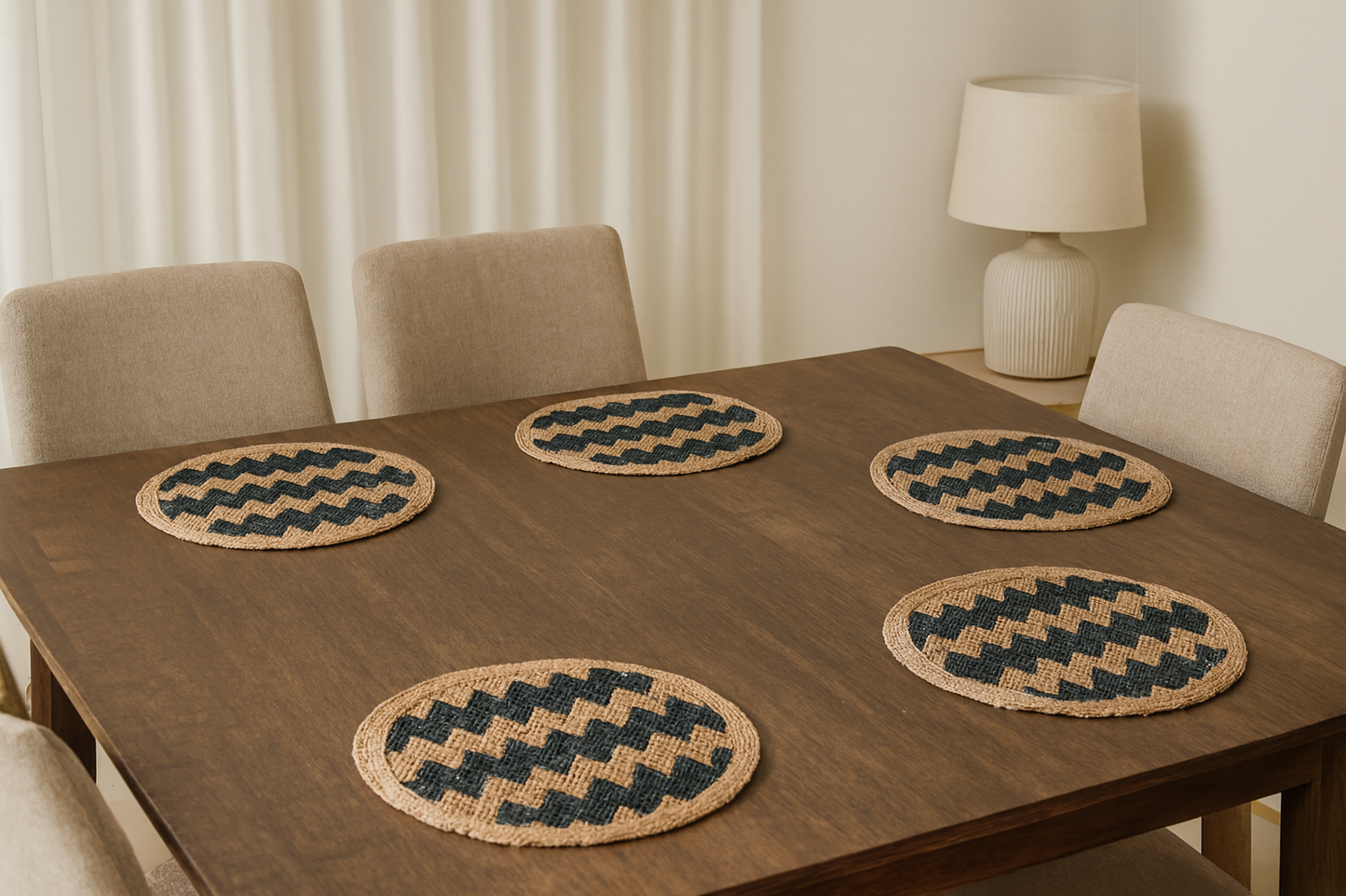 Handcrafted Jute Round Table Mats – Set of 6 (40cm)