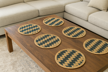 Handcrafted Jute Round Table Mats – Set of 6 (40cm)