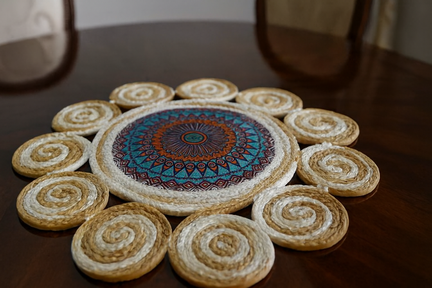 Mandala Sunburst Table Mats – Handcrafted Set of 2