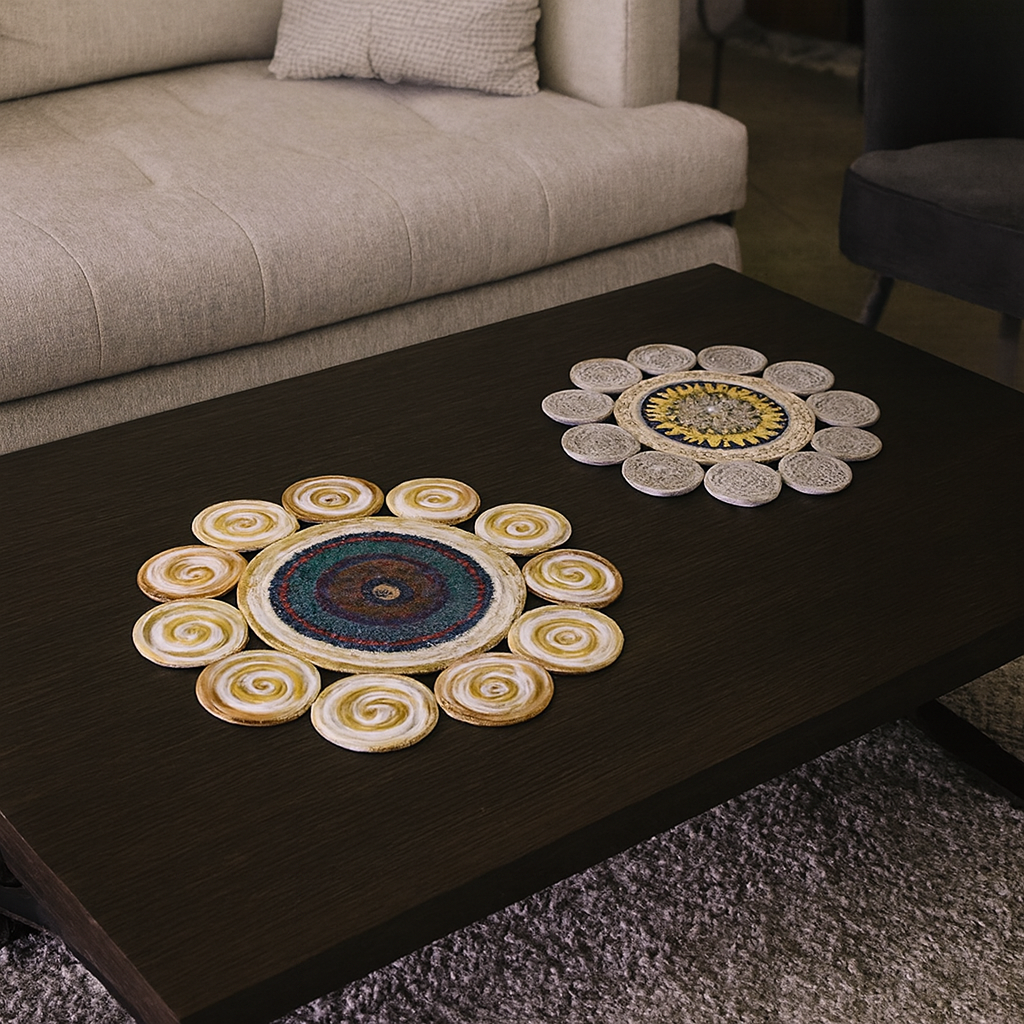 Mandala Sunburst Table Mats – Handcrafted Set of 2