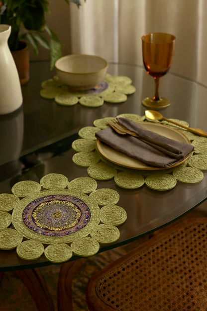 Mandala Sunburst Table Mats – Handcrafted Set of 2