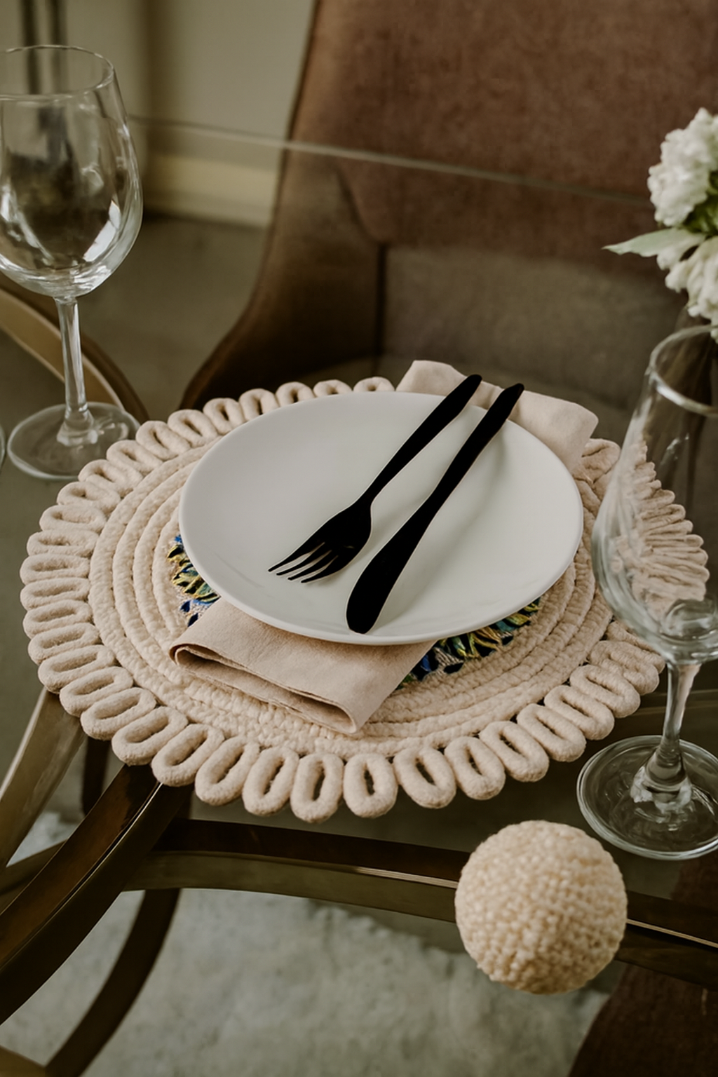 Designer Mandala Round Table Mats with Loop Border – Set of 2