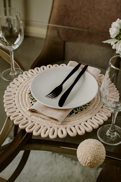 Designer Mandala Round Table Mats with Loop Border – Set of 2