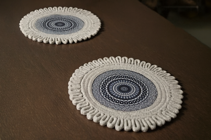 Designer Mandala Round Table Mats with Loop Border – Set of 2