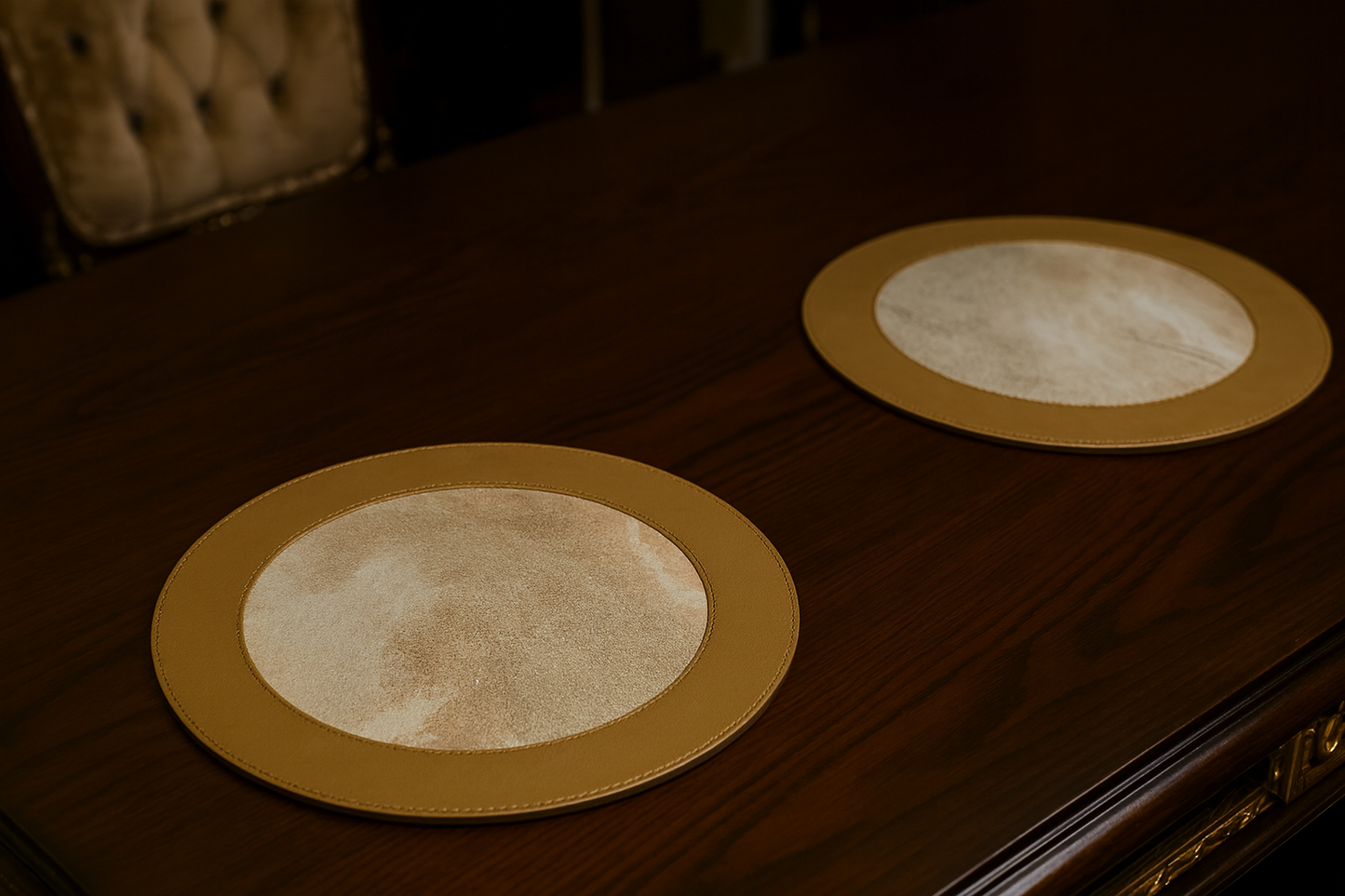 Premium Leather-Finish Table Mats – 30 cm Round | Set of 2