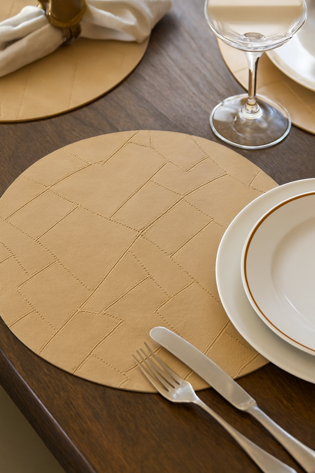 Premium Leather-Finish Round Table Mats – Set of 6