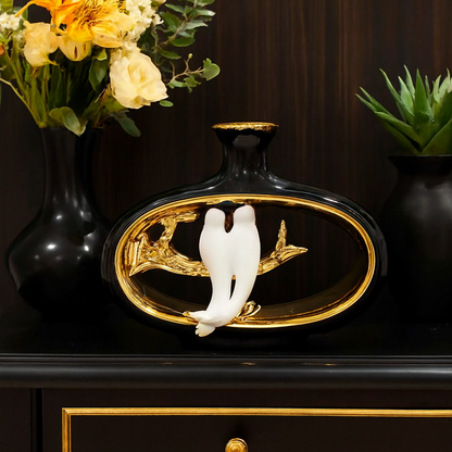 Golden Branch Love Birds Decorative Vase – Elegant Ceramic Decor
