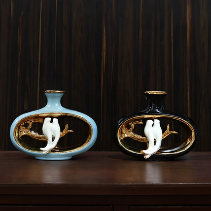 Golden Branch Love Birds Decorative Vase – Elegant Ceramic Decor